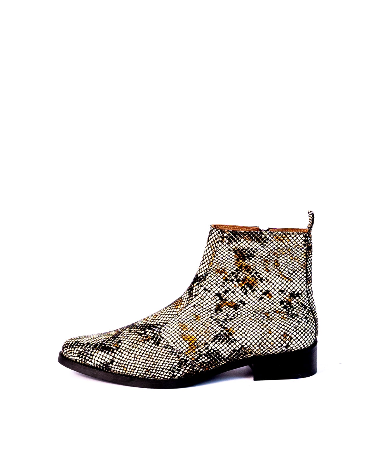 Exotic Foil Leather Boots - Pointed Toe ( White/ Black/Cream )