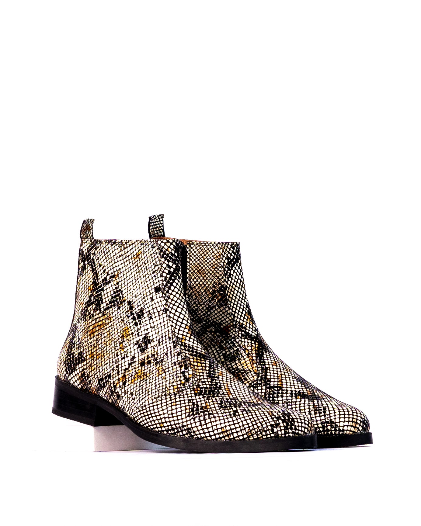 Exotic Foil Leather Boots - Pointed Toe ( White/ Black/Cream )