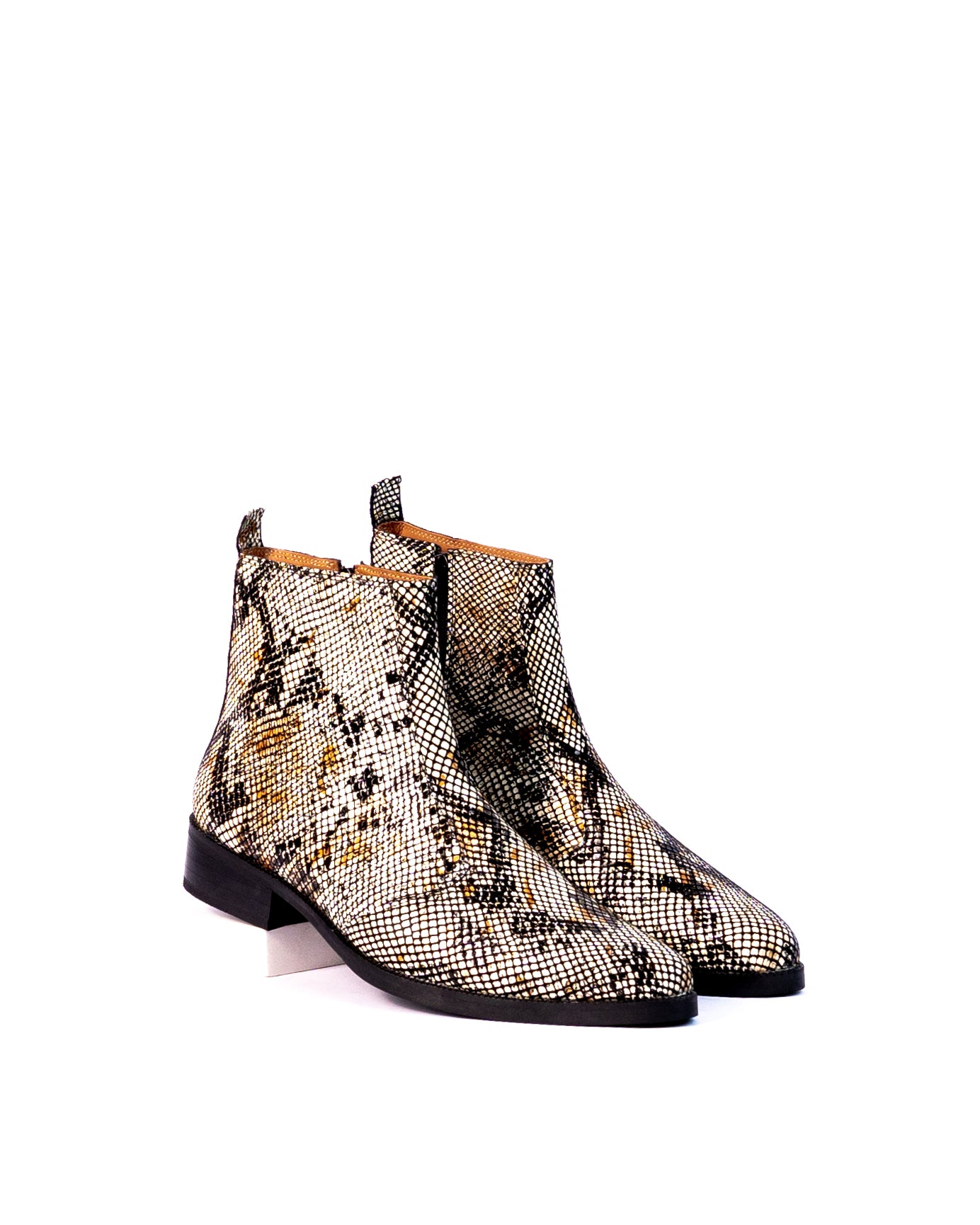 Exotic Foil Leather Boots - Pointed Toe ( White/ Black/Cream )