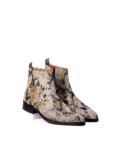 Exotic Foil Leather Boots - Pointed Toe ( White/ Black/Cream )