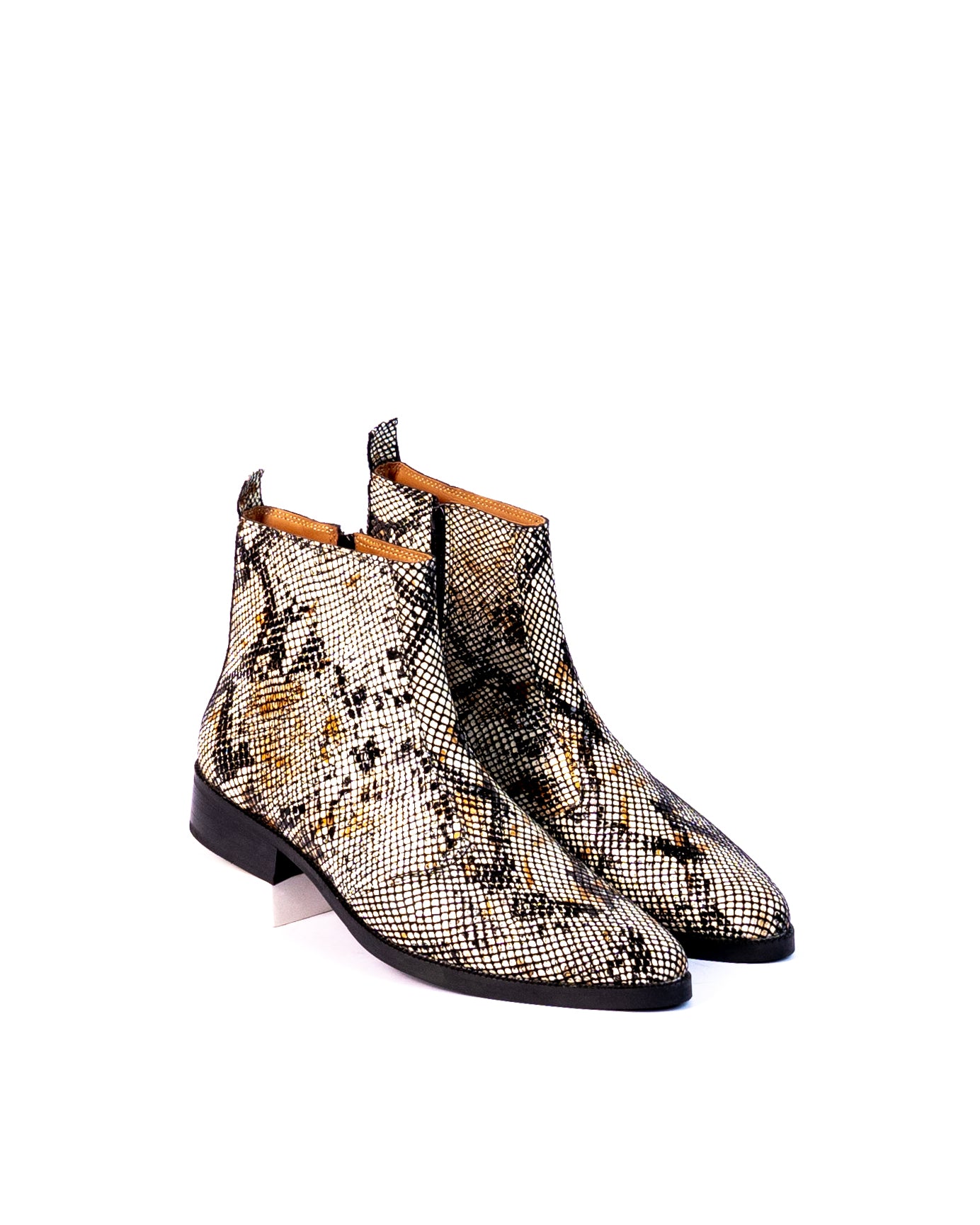 Exotic Foil Leather Boots - Pointed Toe ( White/ Black/Cream )