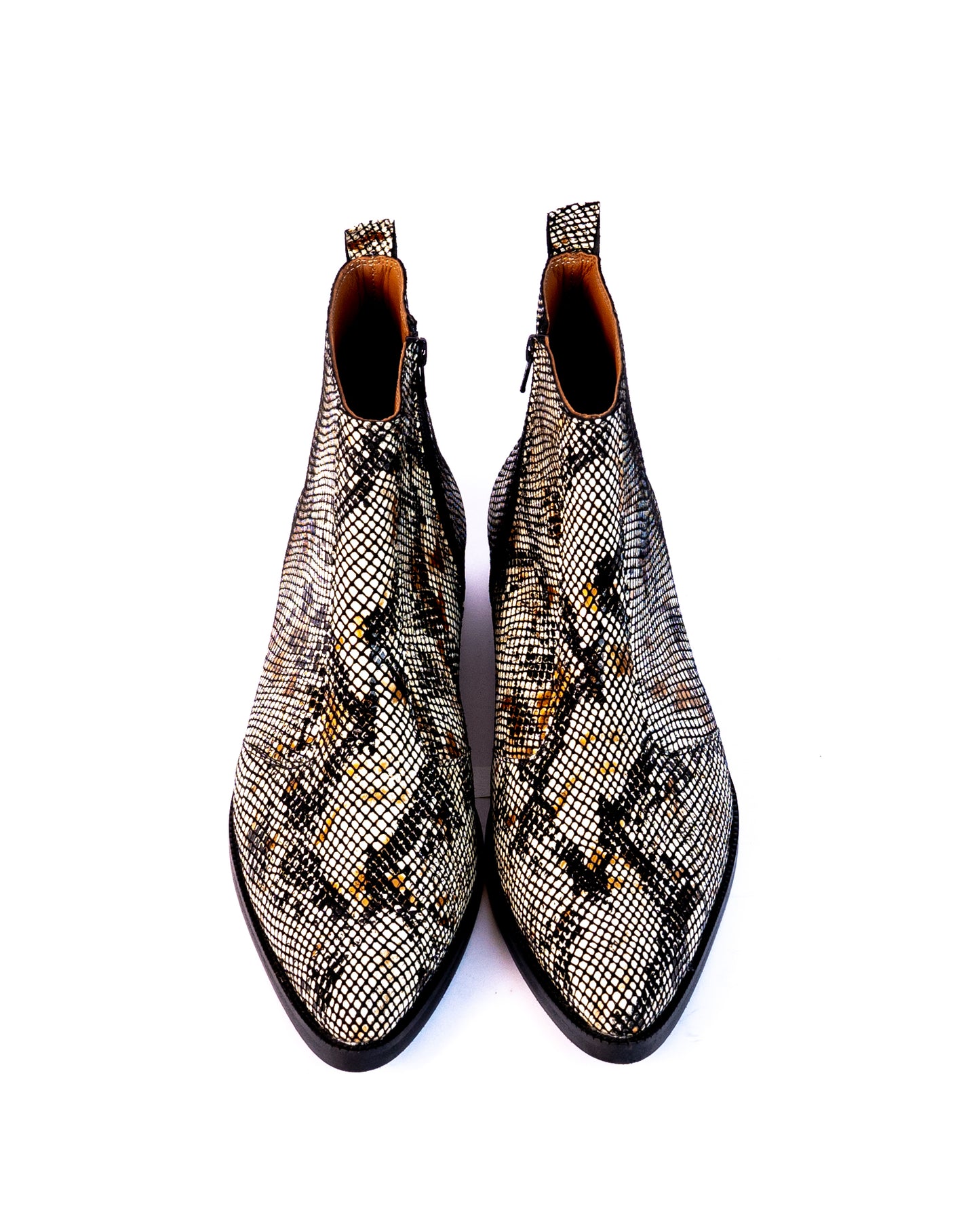 Exotic Foil Leather Boots - Pointed Toe ( White/ Black/Cream )