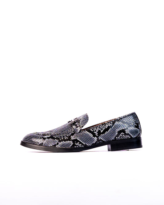 Exotic Foil Leather Slip Ons- ( Blue/ Black )