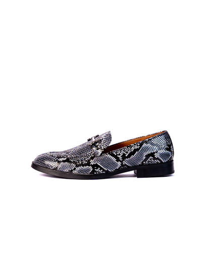 Exotic Foil Leather Slip Ons- ( Blue/ Black )