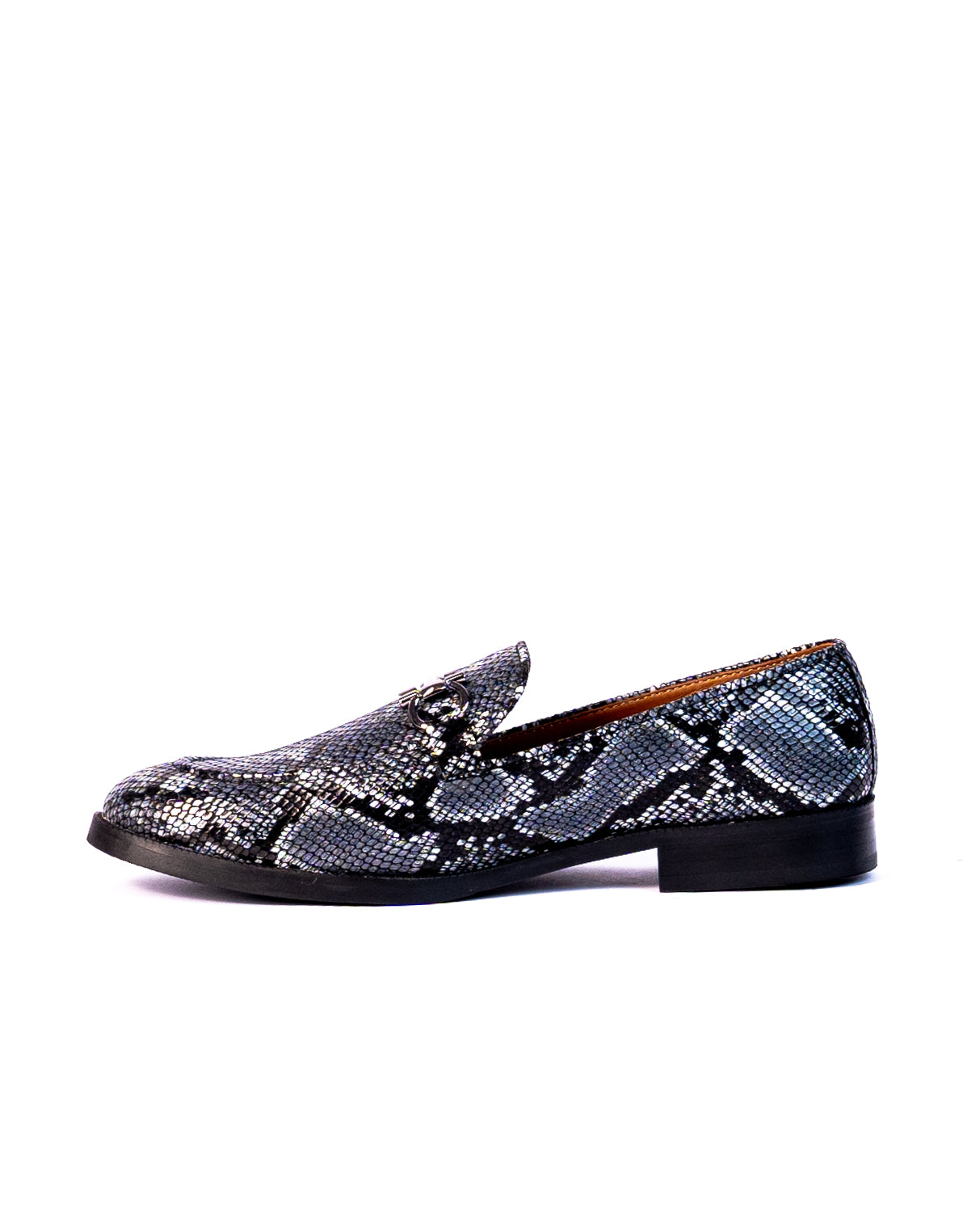 Exotic Foil Leather Slip Ons- ( Blue/ Black )