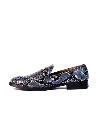 Exotic Foil Leather Slip Ons- ( Blue/ Black )