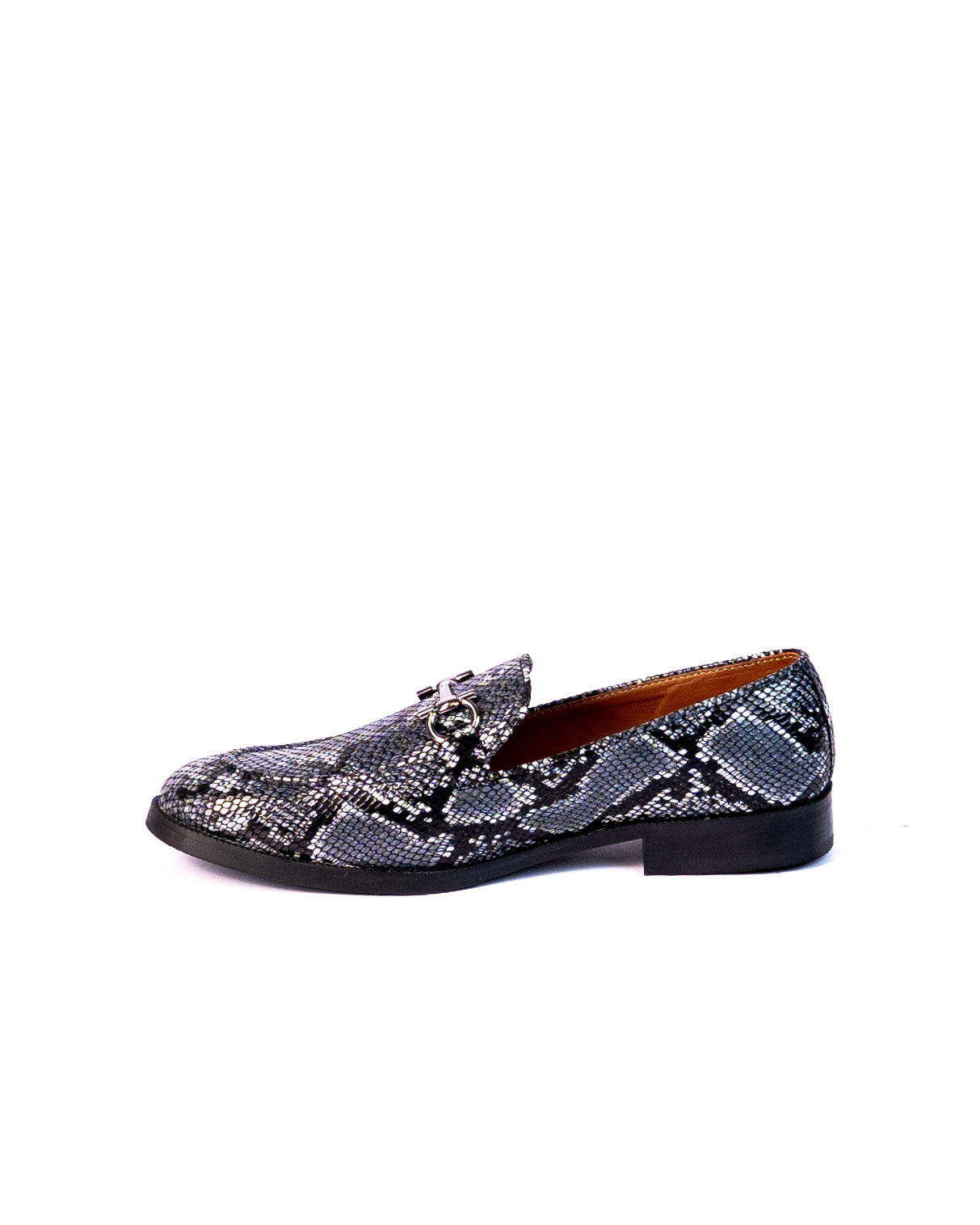 Exotic Foil Leather Slip Ons- ( Blue/ Black )