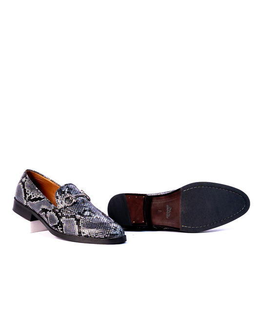 Exotic Foil Leather Slip Ons- ( Blue/ Black )