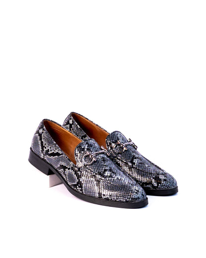 Exotic Foil Leather Slip Ons- ( Blue/ Black )