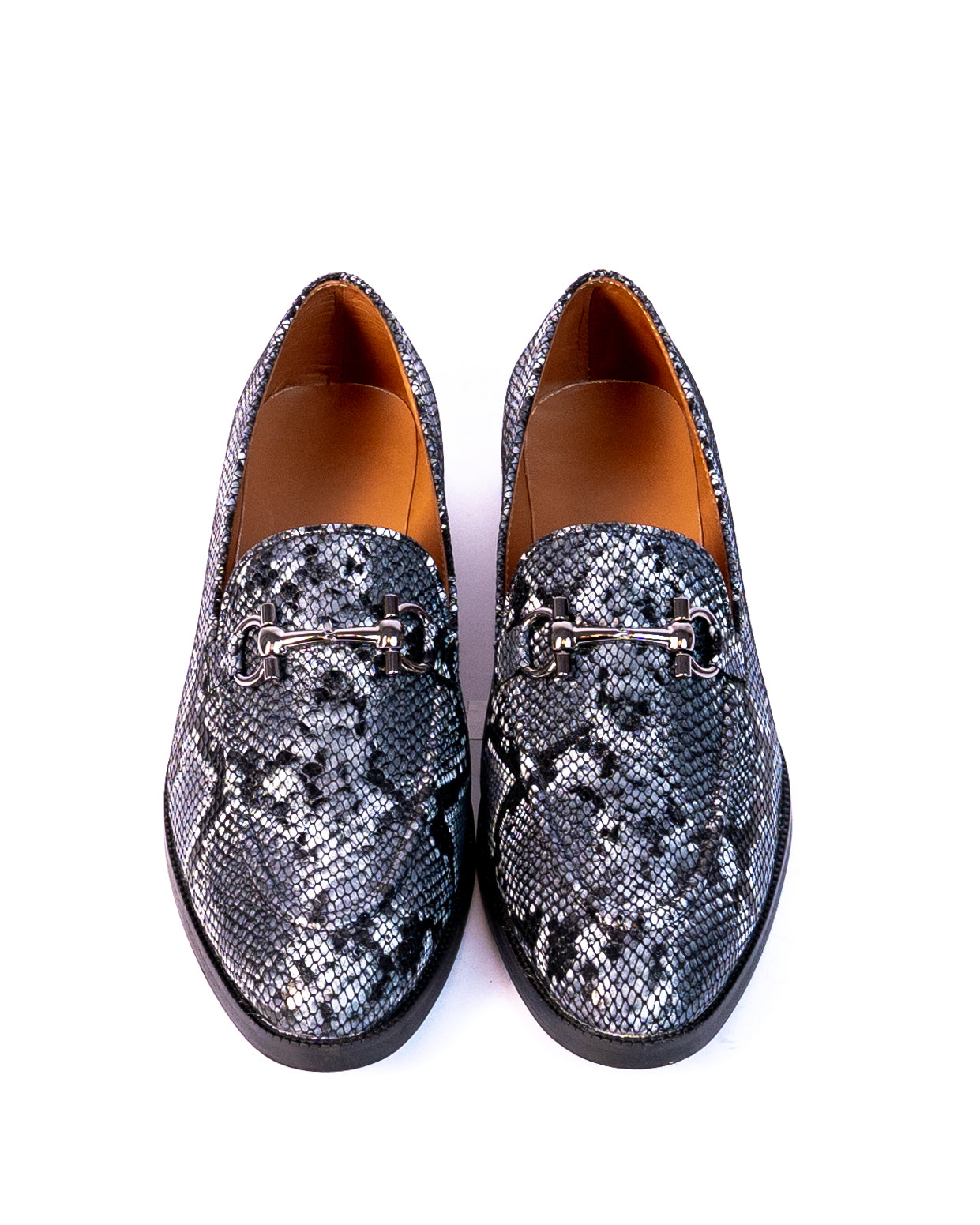 Exotic Foil Leather Slip Ons- ( Blue/ Black )