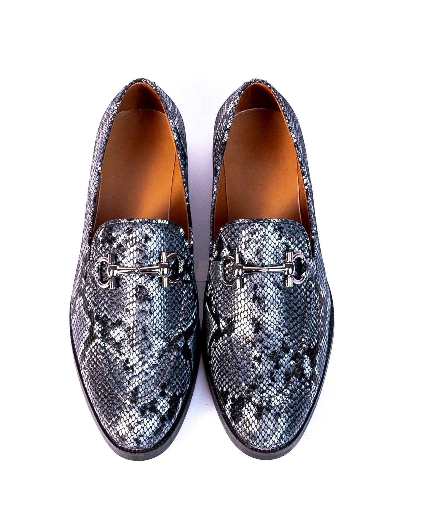 Exotic Foil Leather Slip Ons- ( Blue/ Black )
