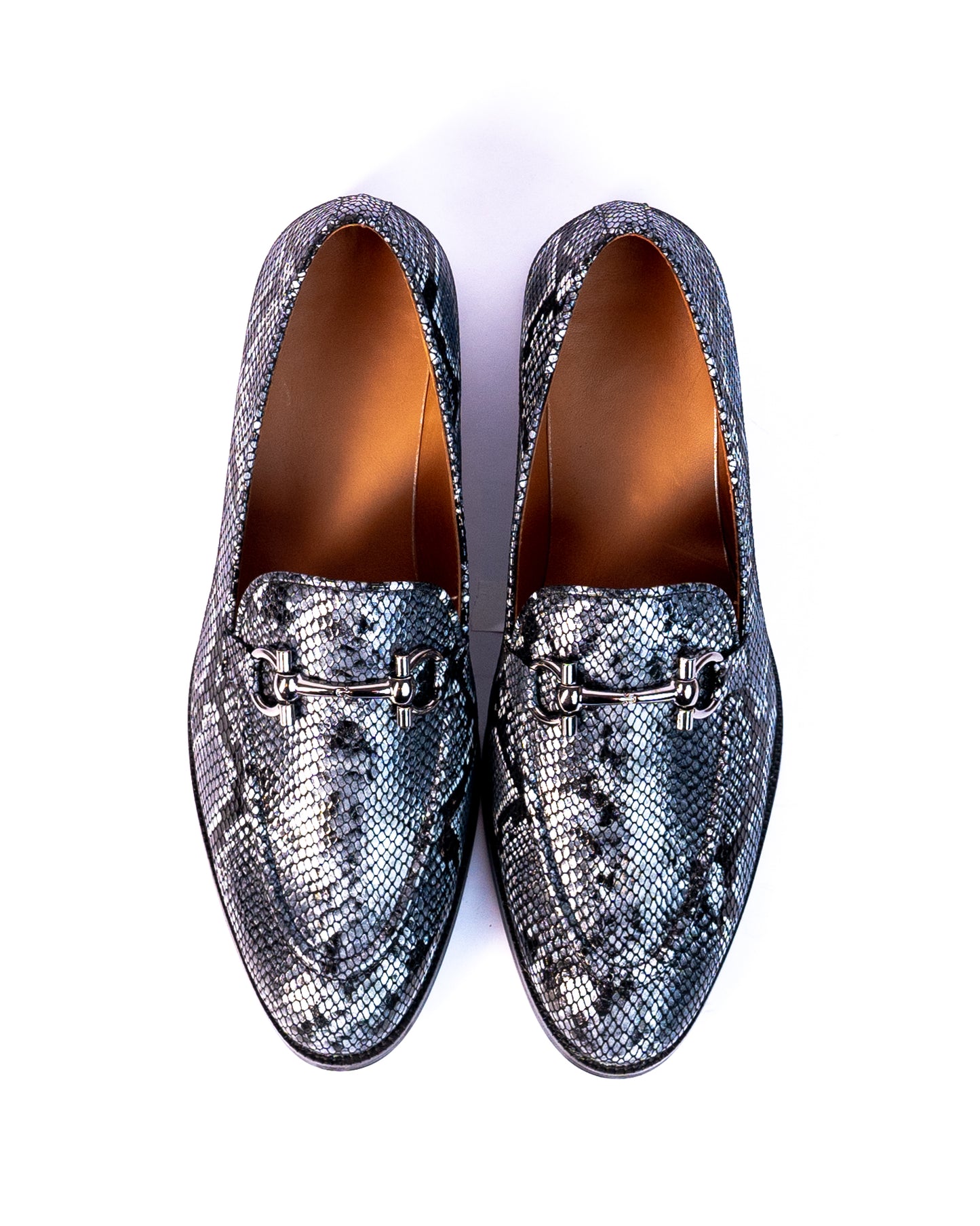 Exotic Foil Leather Slip Ons- ( Blue/ Black )
