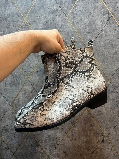 Exotic Foil Leather Boots - Black & White