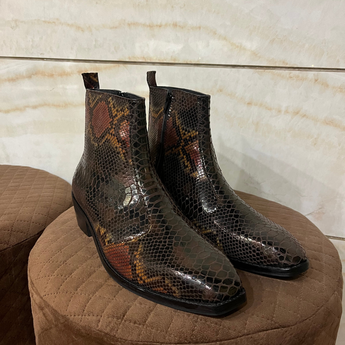 Exotic foil leather boots - Hover Image