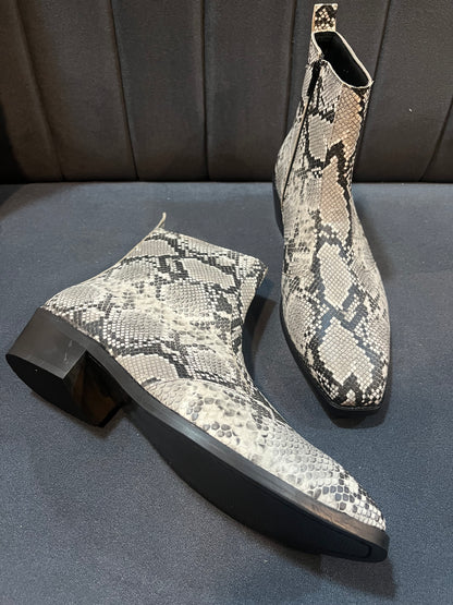Exotic Foil Leather Boots - Black & White