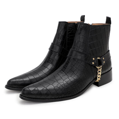 Premium Croco Leather Harness Boots