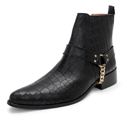 Premium Croco Leather Harness Boots