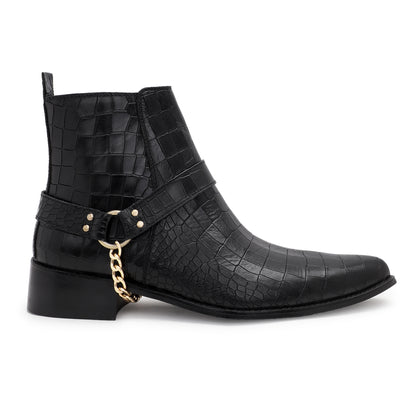 Premium Croco Leather Harness Boots