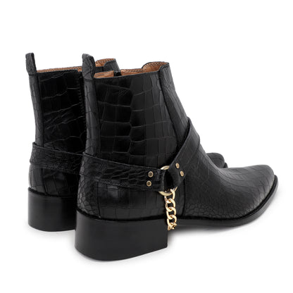 Premium Croco Leather Harness Boots