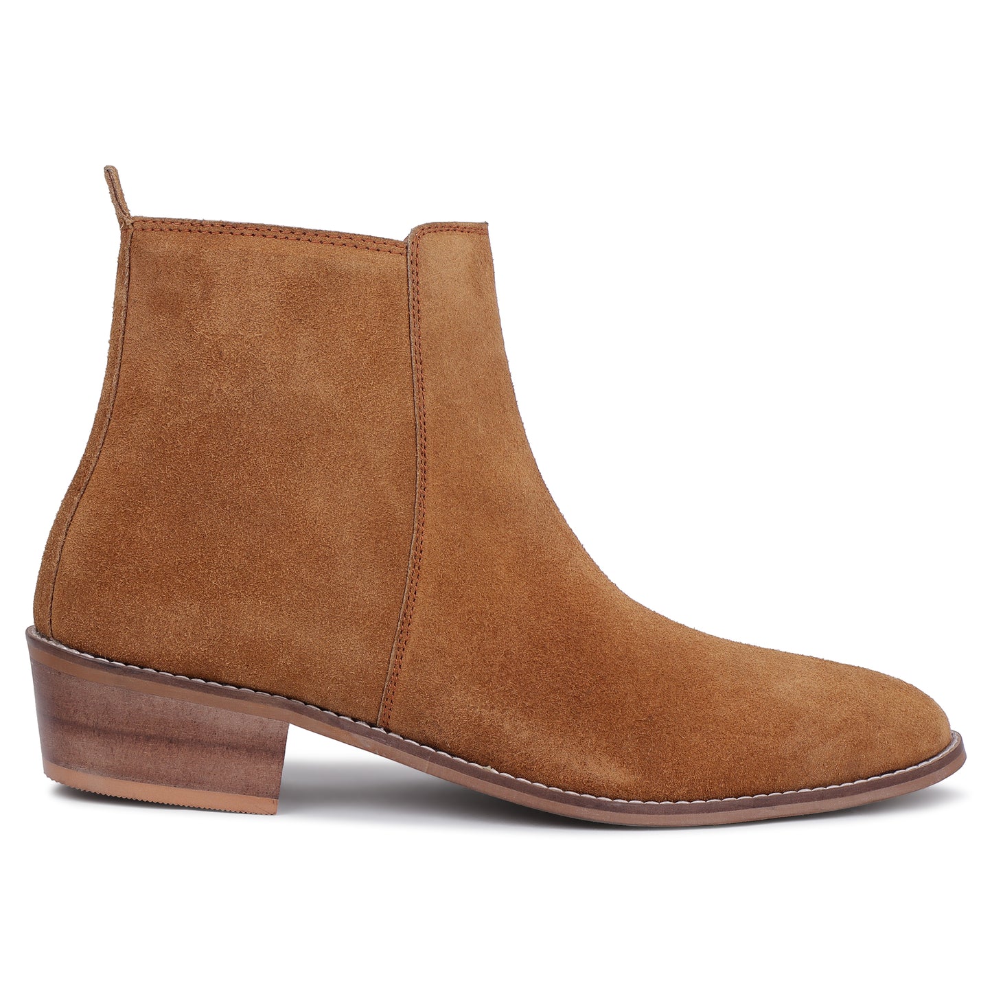 Suede Leather Cuban Heel Boots - Tan