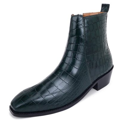 Italian Croco Leather Boots (Green) - Square Toe