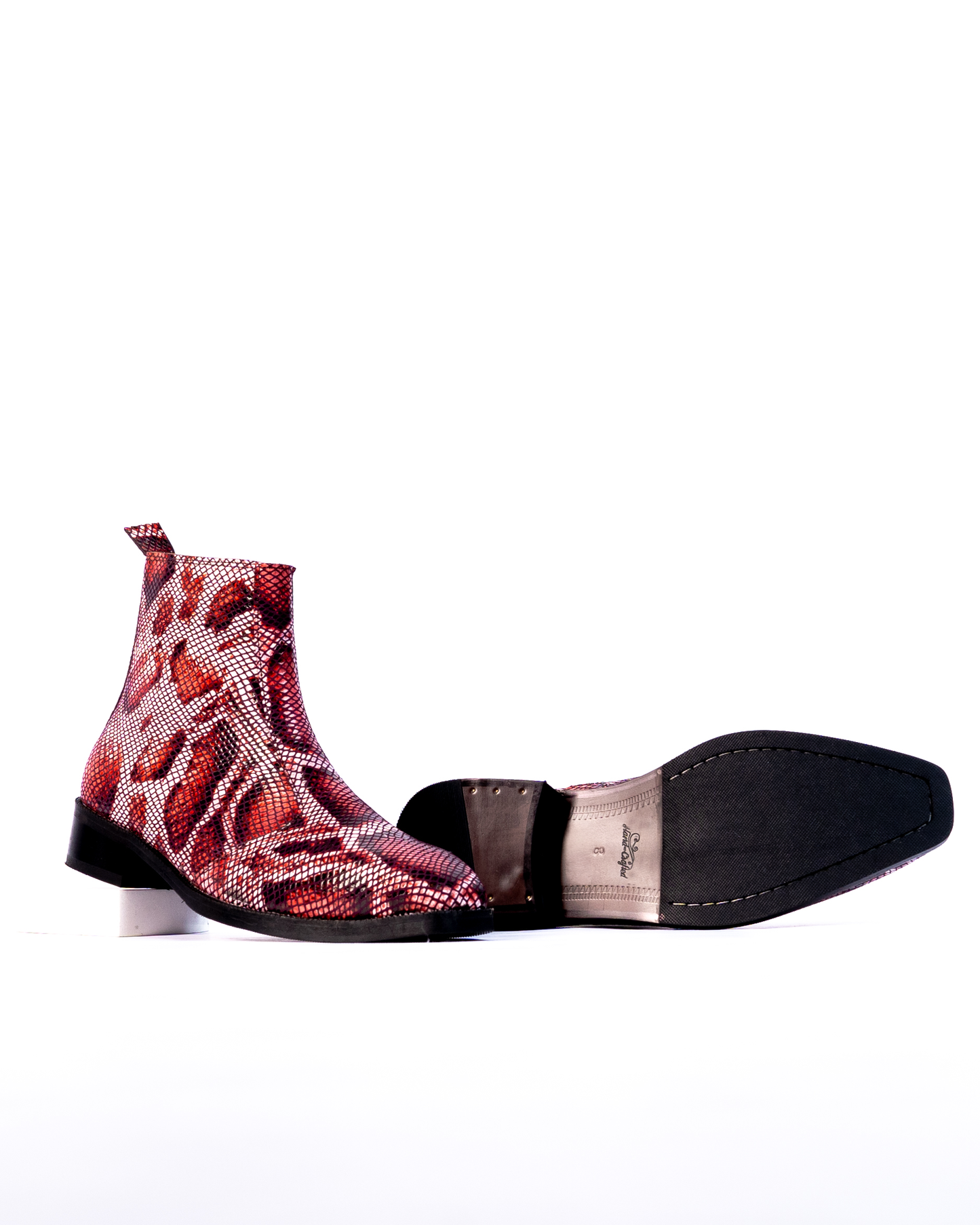 Exotic Foil Leather Boots - Italian Cut ( Dark Red )