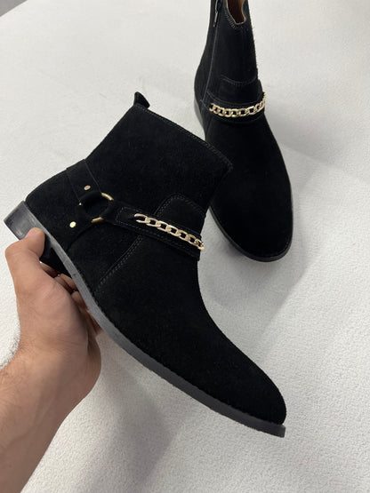 SUEDE LEATHER HARNESS BOOTS