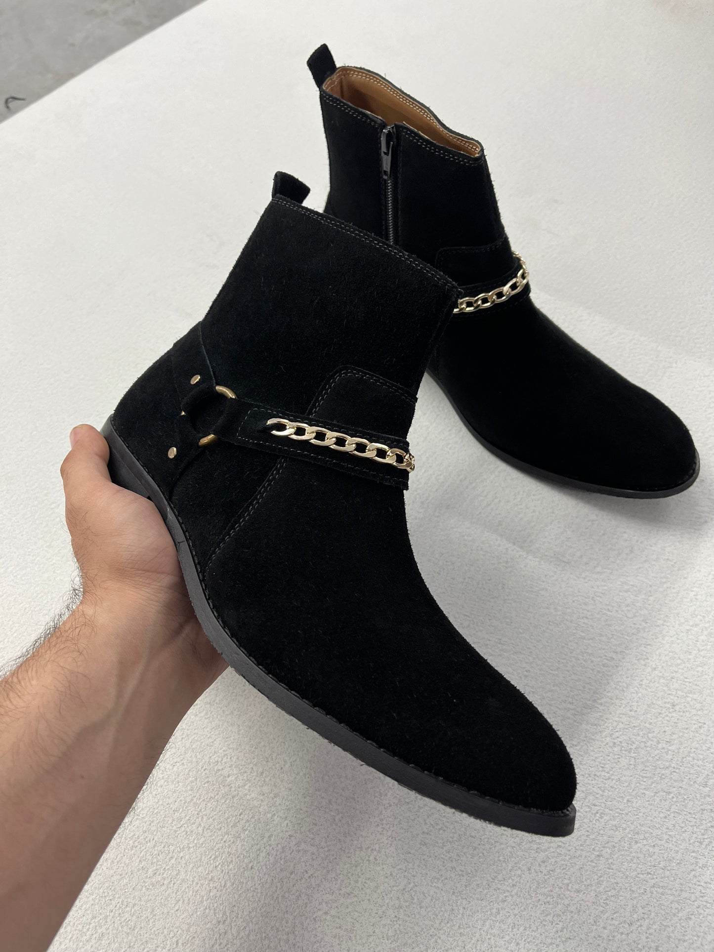 SUEDE LEATHER HARNESS BOOTS
