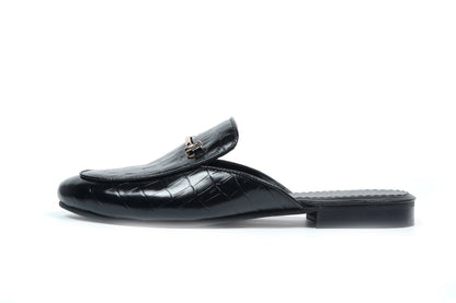 CROCO LEATHER MULES - BLACK