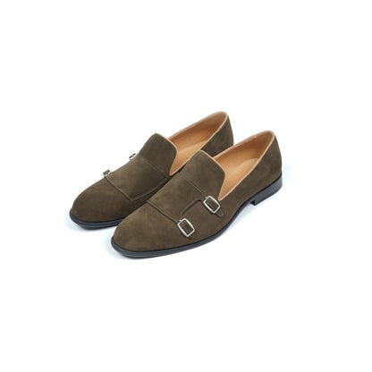 SUEDE MONK SLIP ONS - OLIVE