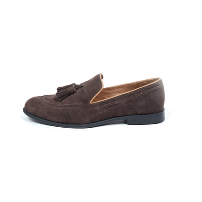 SUEDE SLIP ONS WITH TASSELS - BROWN