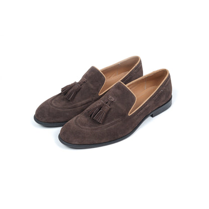 SUEDE SLIP ONS WITH TASSELS - BROWN