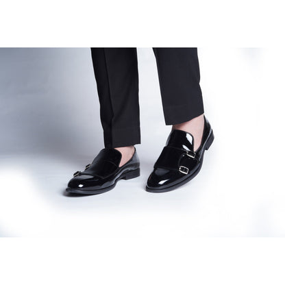 PATENT MONK SLIP ONS - BLACK