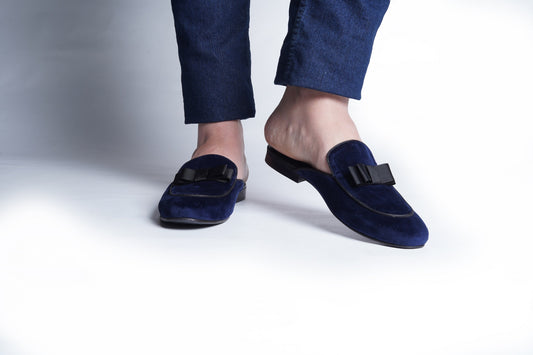 VELVET MULES WITH BOW - BLUE