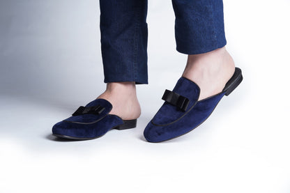 VELVET MULES WITH BOW - BLUE