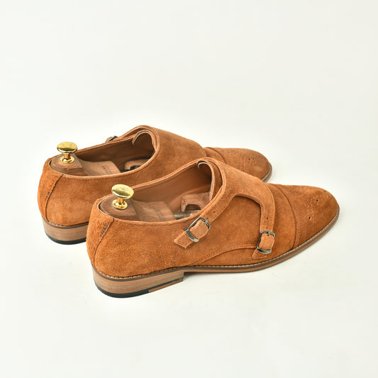 Suede Leather Monk Straps - Tan