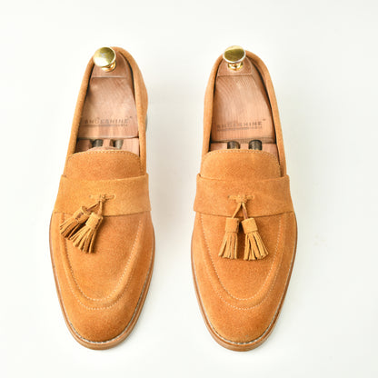 Suede Slip Ons with Tassels - Tan