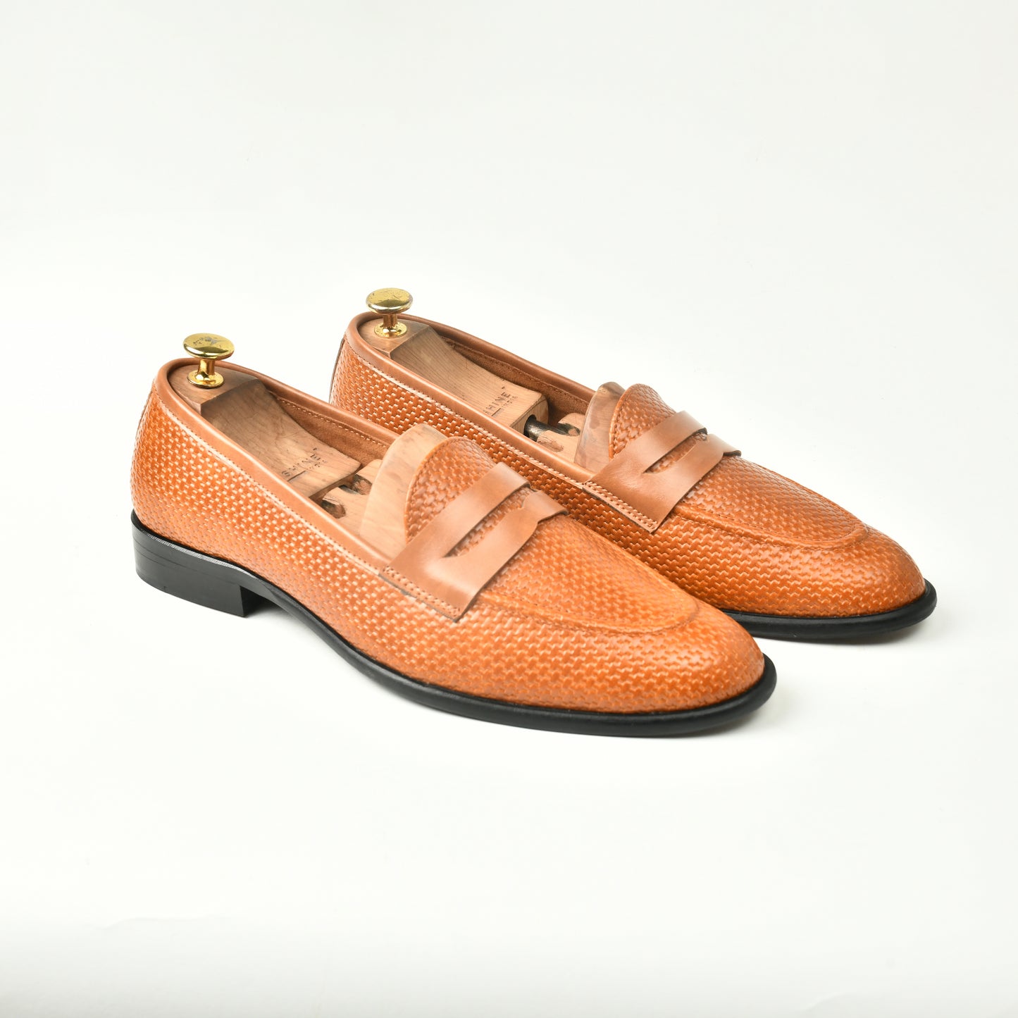 Woven Leather Slip Ons - Tan