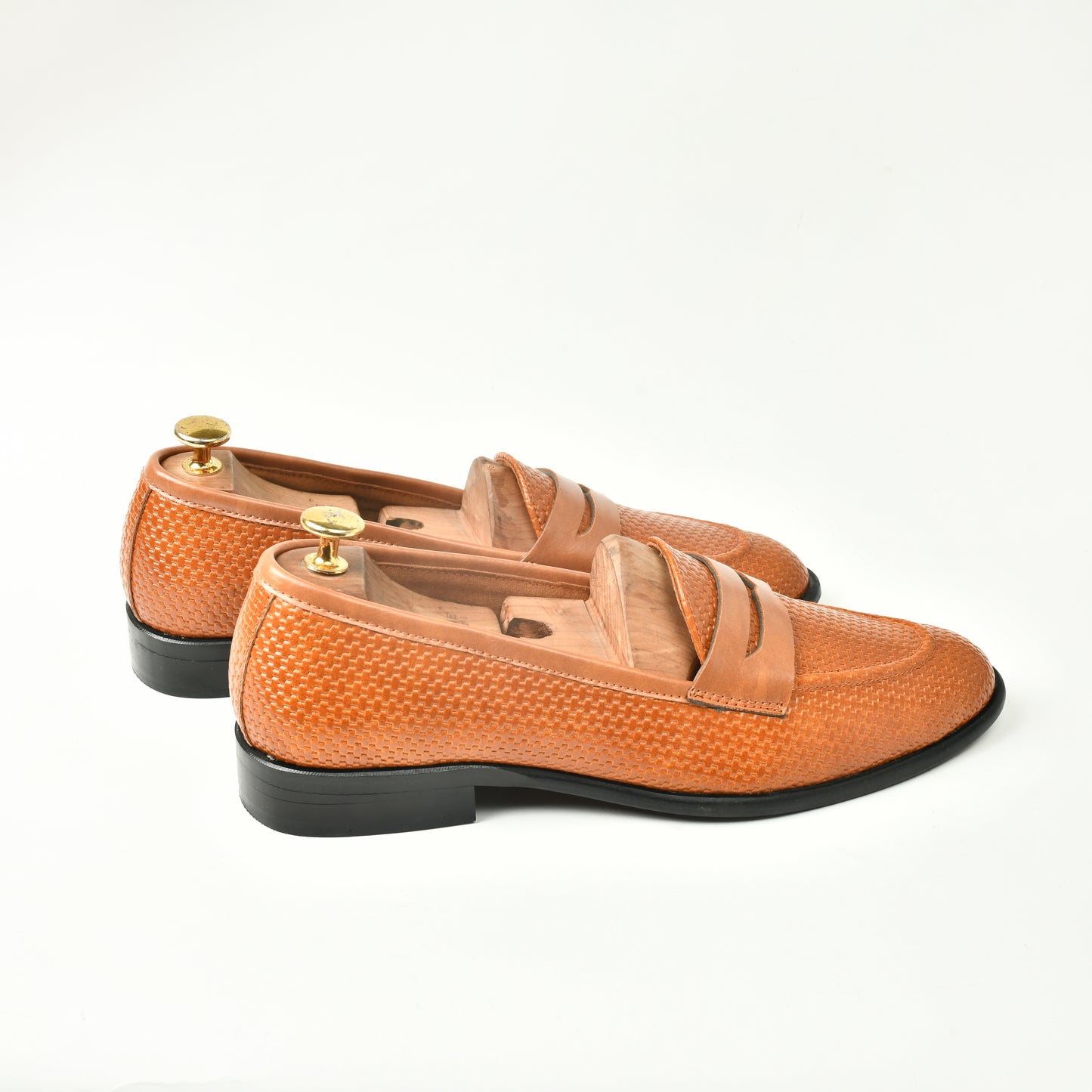 Woven Leather Slip Ons - Tan