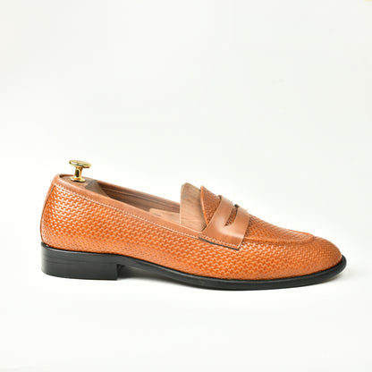 Woven Leather Slip Ons - Tan