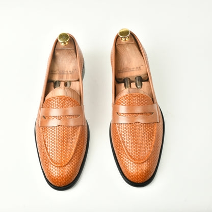 Woven Leather Slip Ons - Tan