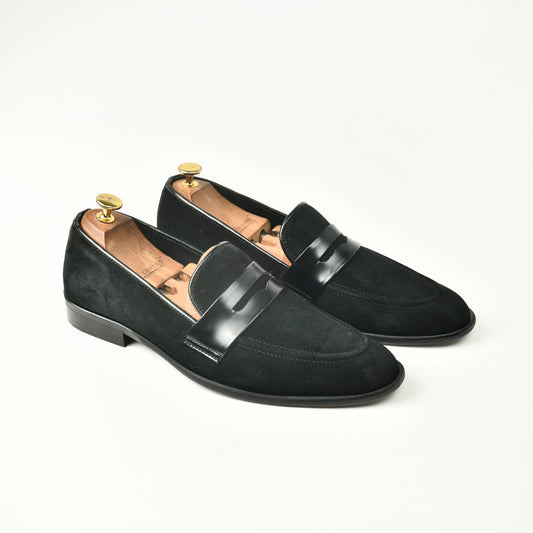 Suede Slip Ons with Saddle - Black