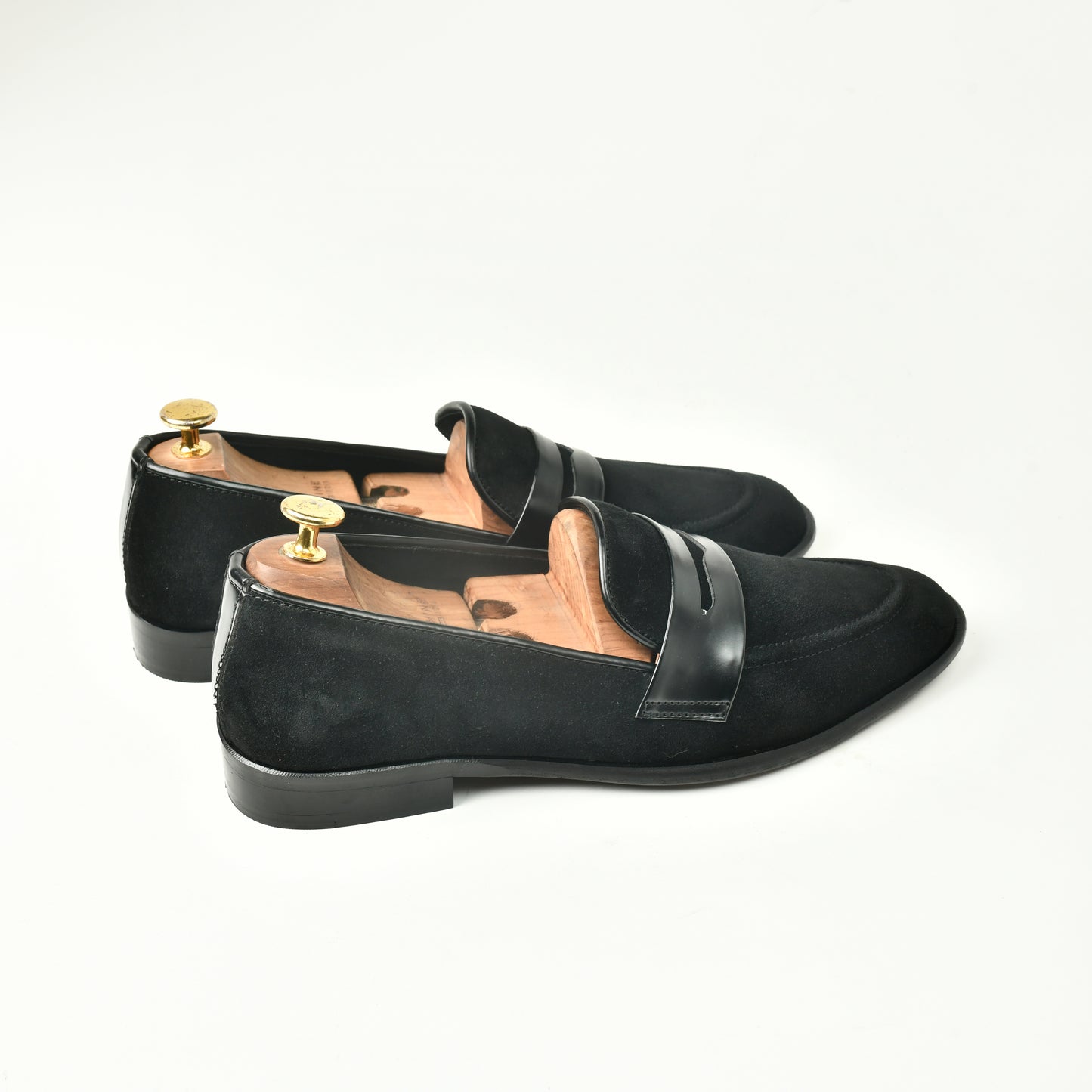 Suede Slip Ons with Saddle - Black