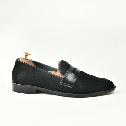 Suede Slip Ons with Saddle - Black