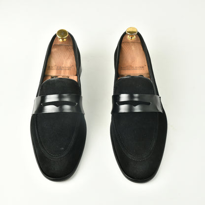 Suede Slip Ons with Saddle - Black