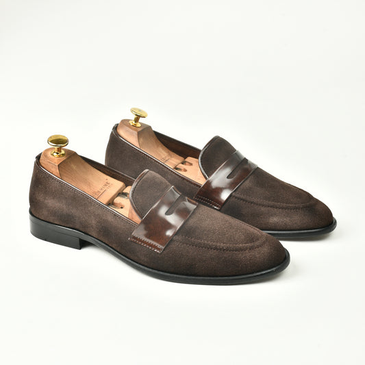 Suede Slip ons with Saddle - Brown