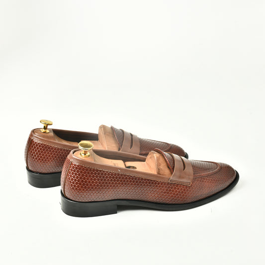 Woven Leather Slip Ons - Brown