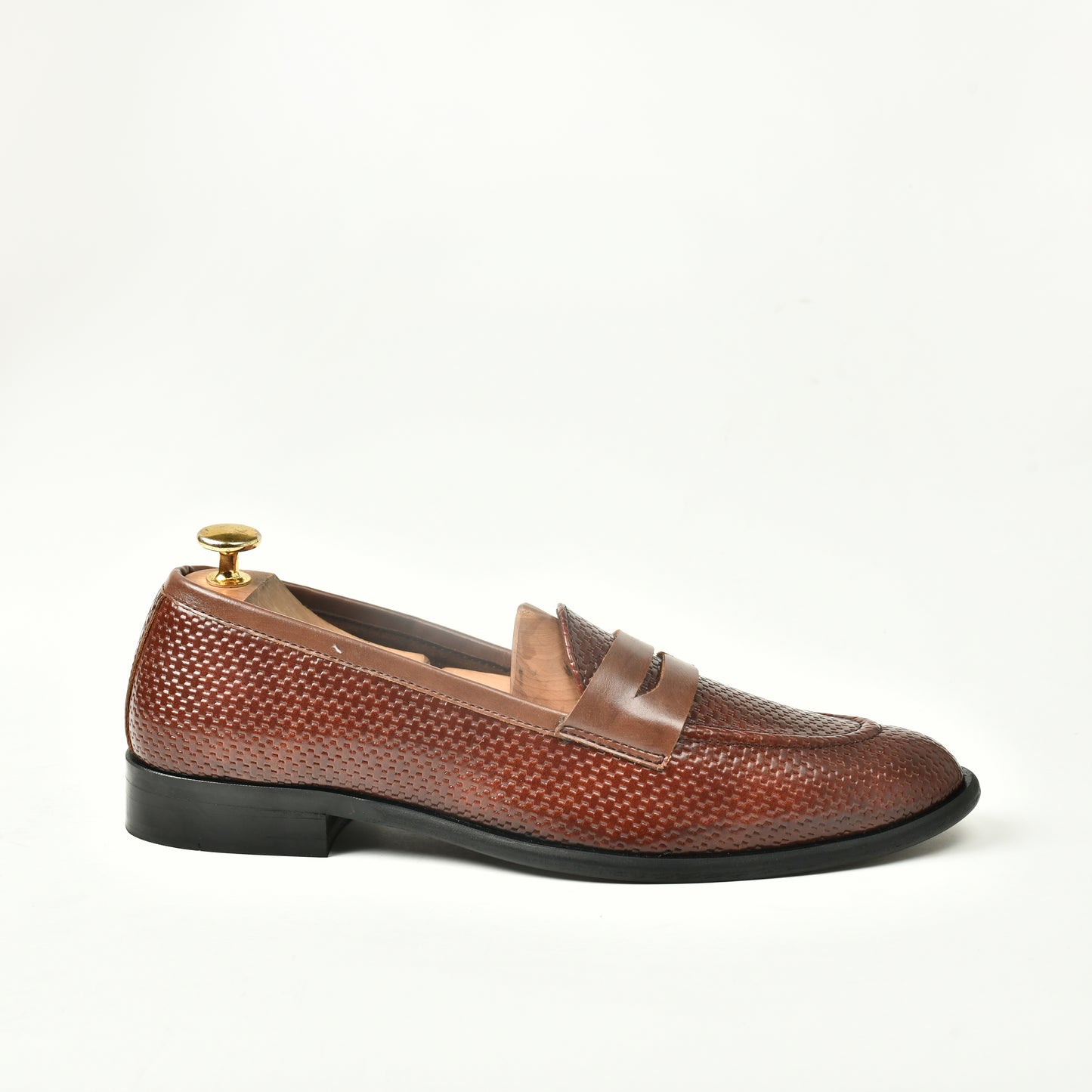 Woven Leather Slip Ons - Brown