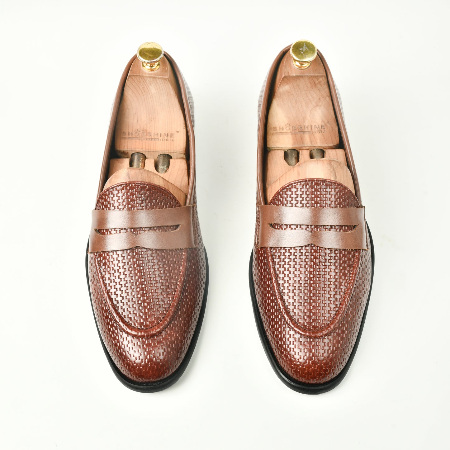 Woven Leather Slip Ons - Brown
