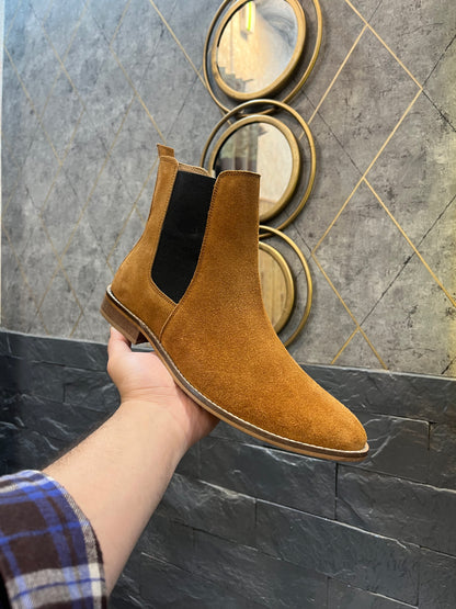 Italian Suede Leather Boots - Tan